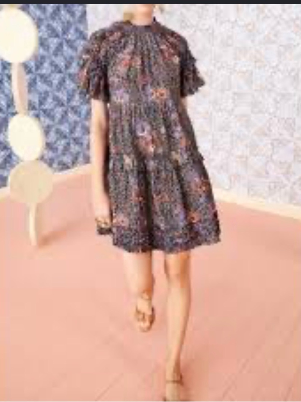 Ulla Johnson Floral Delia Mini Dress Tiered Ruffle Jet Sunburst Size 0‎ - Picture 2 of 12